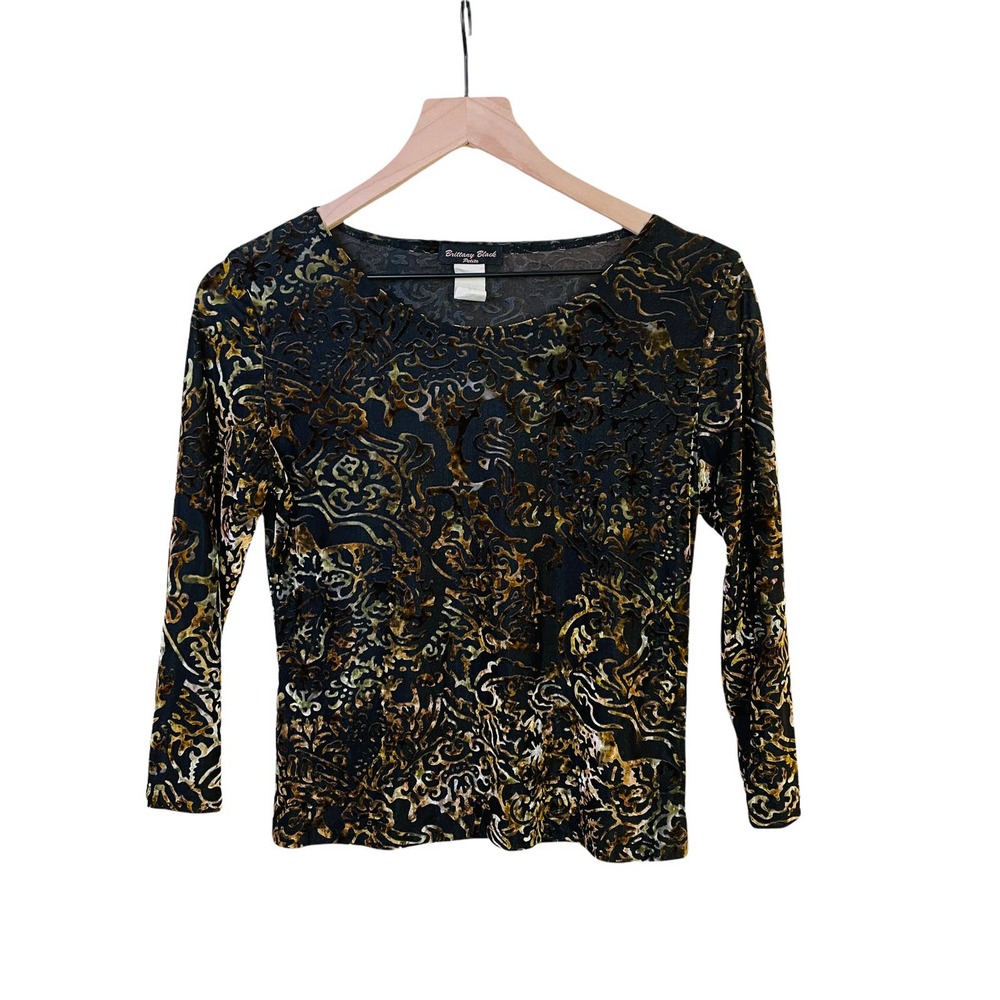 Vtg 90s Raised Velvet Burnout Pattern second skin 3/4